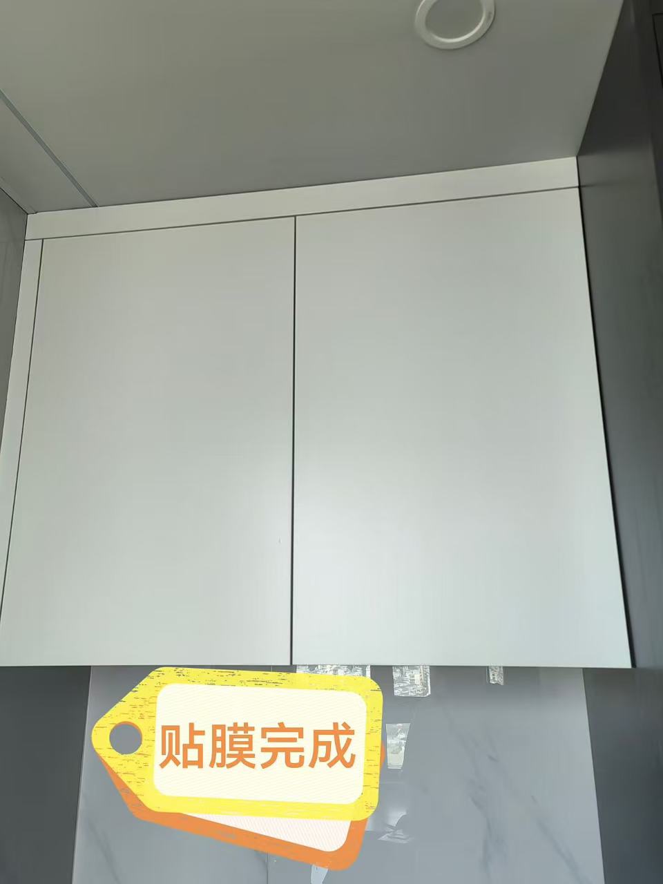 Marble Protection - Photo 2 — Project Photo: Cabinet doors with protective film applied.