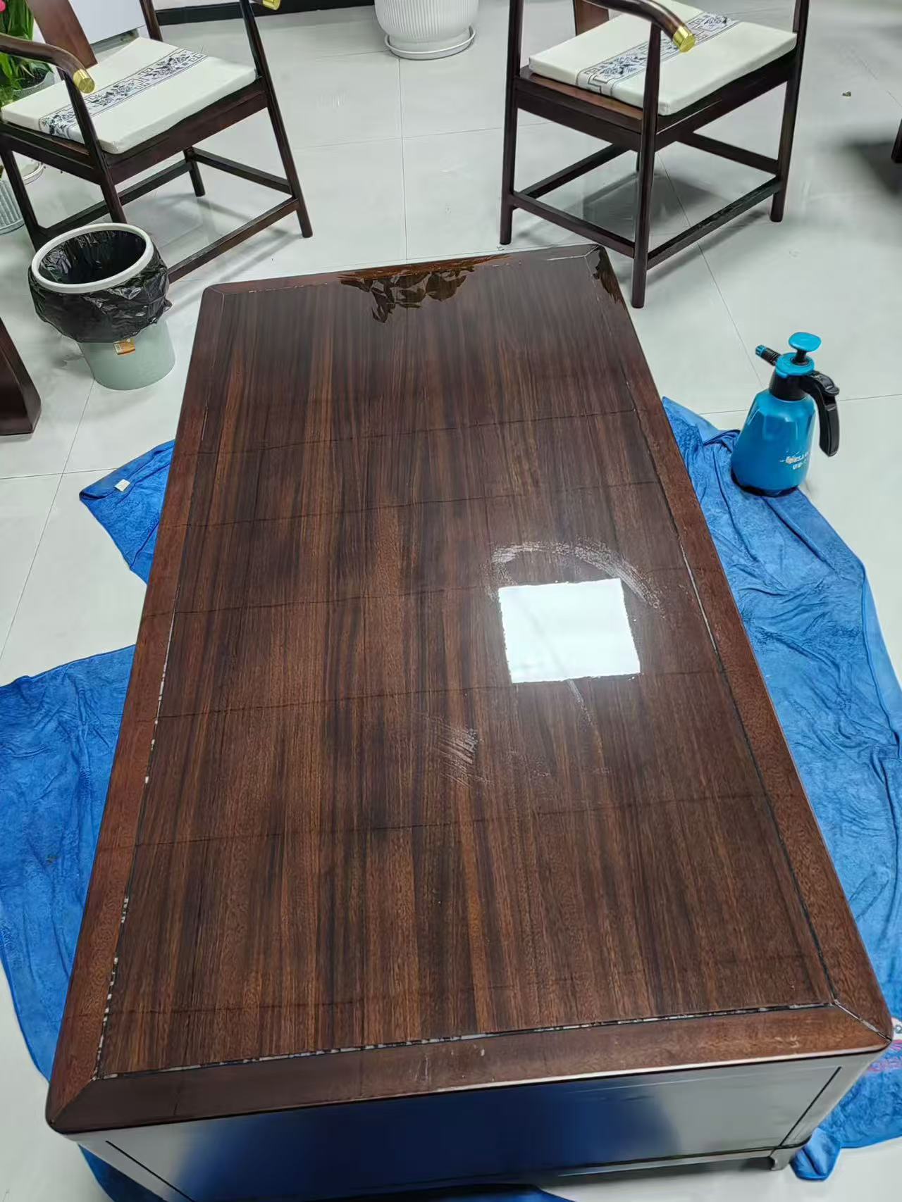 Marble Protection - Photo 8 — Project Photo: Coffee table with protective film applied.