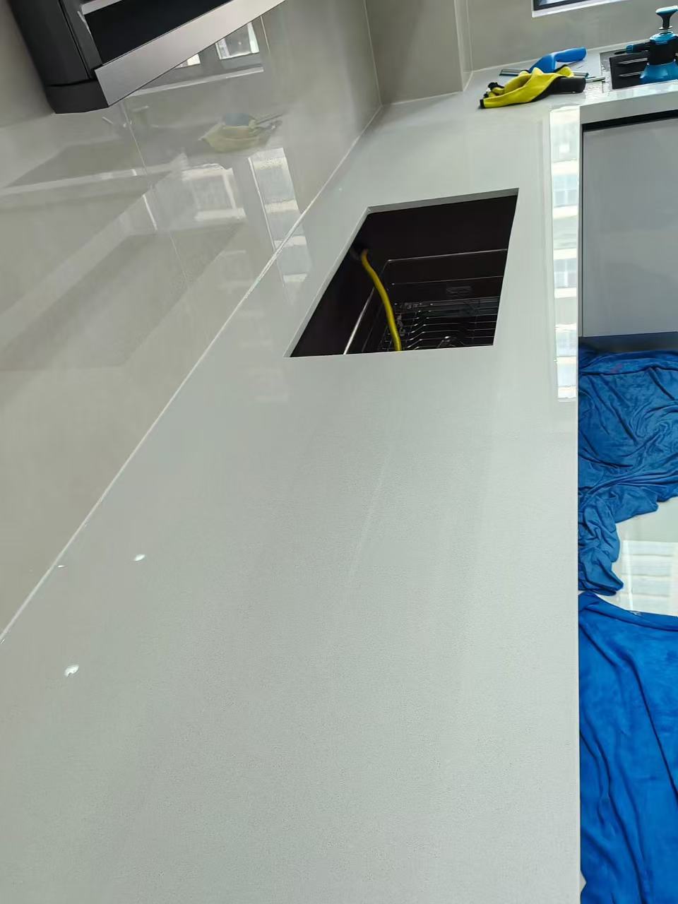 Marble Protection - Photo 10 — Project Photo: Kitchen worktop with protective film applied.