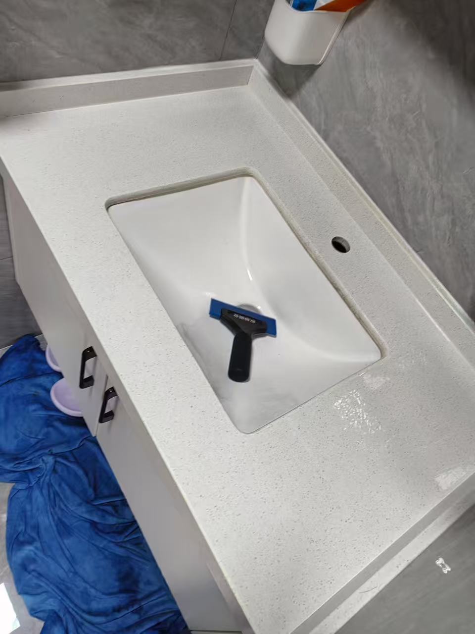 Marble Protection - Photo 18 — Project Photo: Bathroom vanity with protective film applied.
